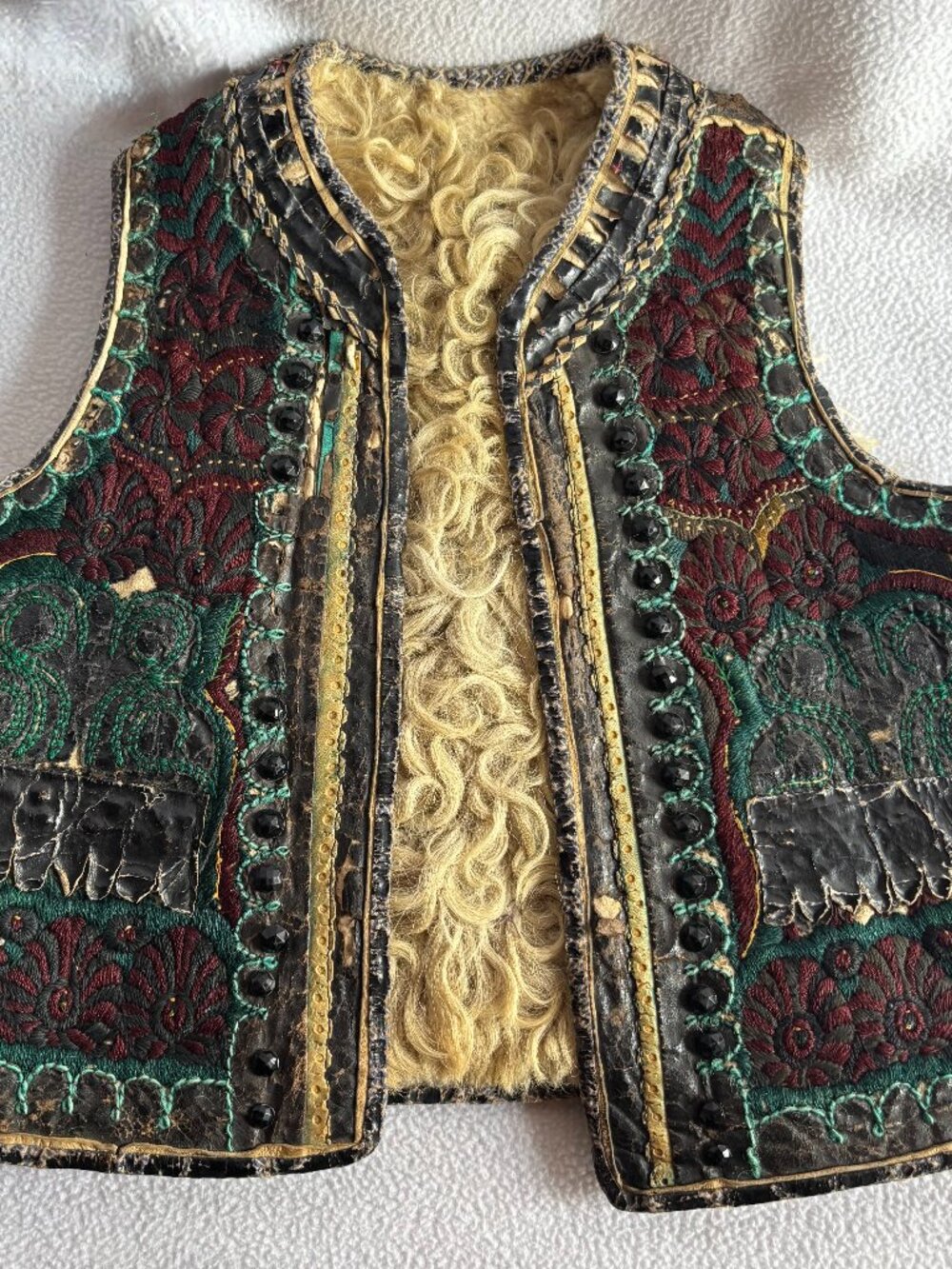 Hungarian Kalotaszegi Transylvania Handmade Embroidered Sheepskin Folk Vest